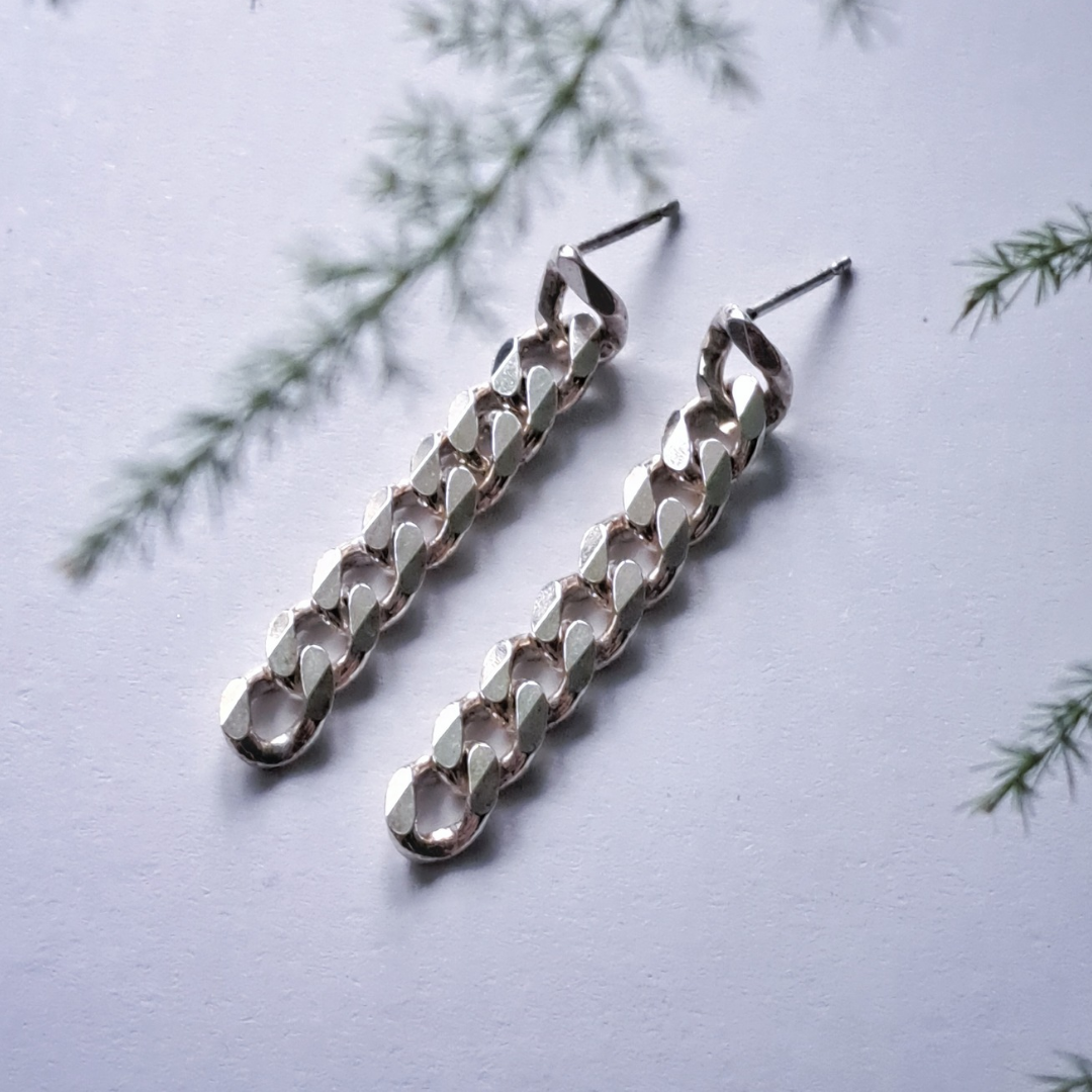 Silver chain earrings