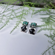 Silver Earrings with Malachite and Obsidian