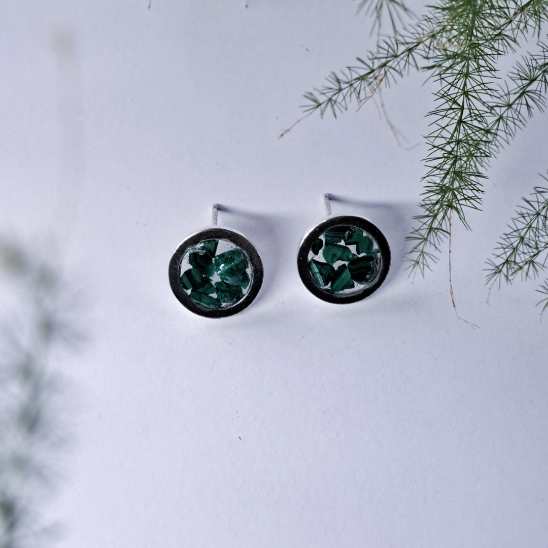 Silver Earrings with Malachite