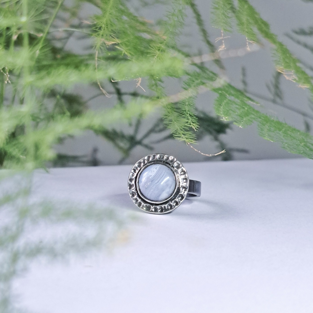 Silver Ring with Blue Lace Agate