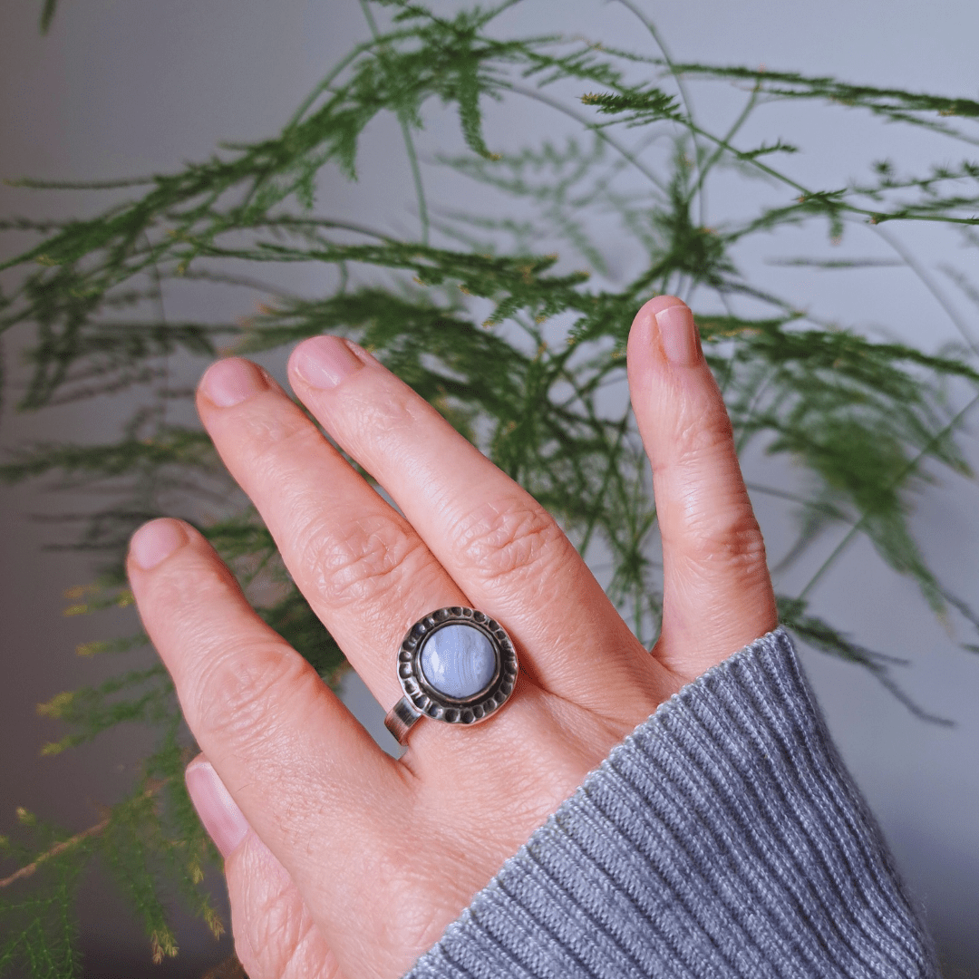 Silver Ring with Blue Lace Agate