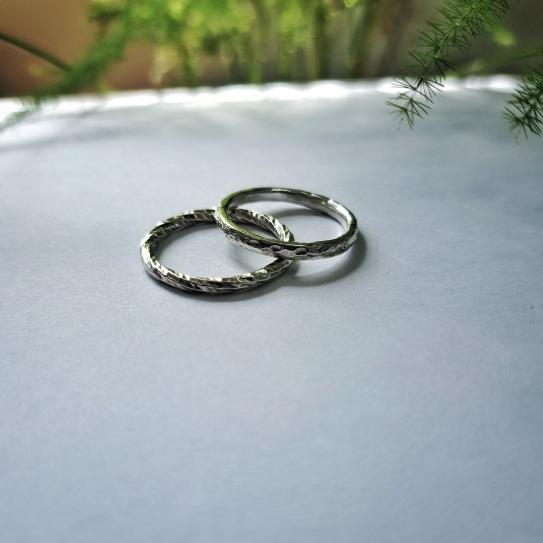 Two Textured Stacking Silver Rings
