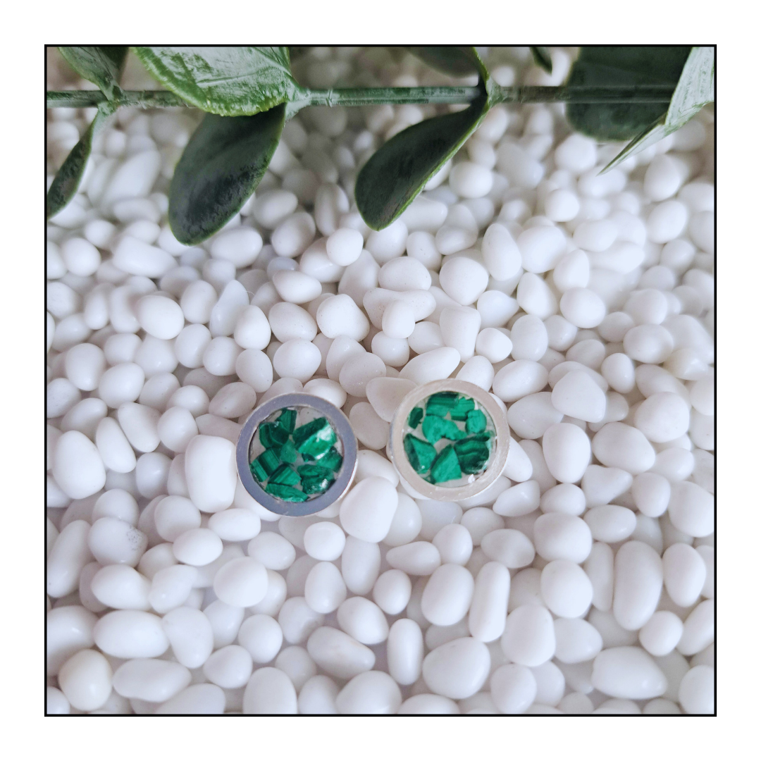 Earrings with Resin and Malachite 