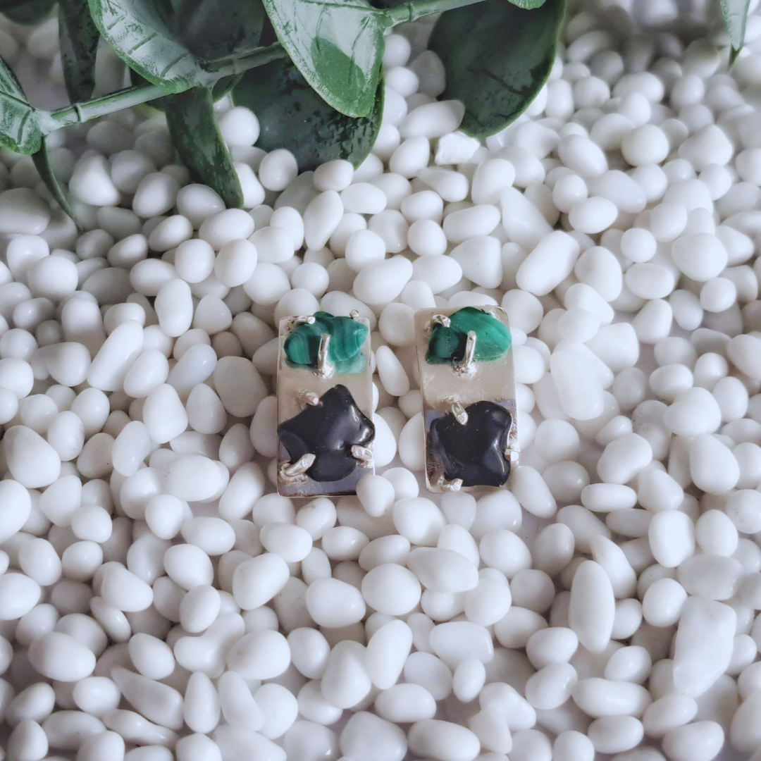 silver earrings with malachite