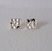 Textured Sterling Silver Stud Earrings with Blue Sapphires