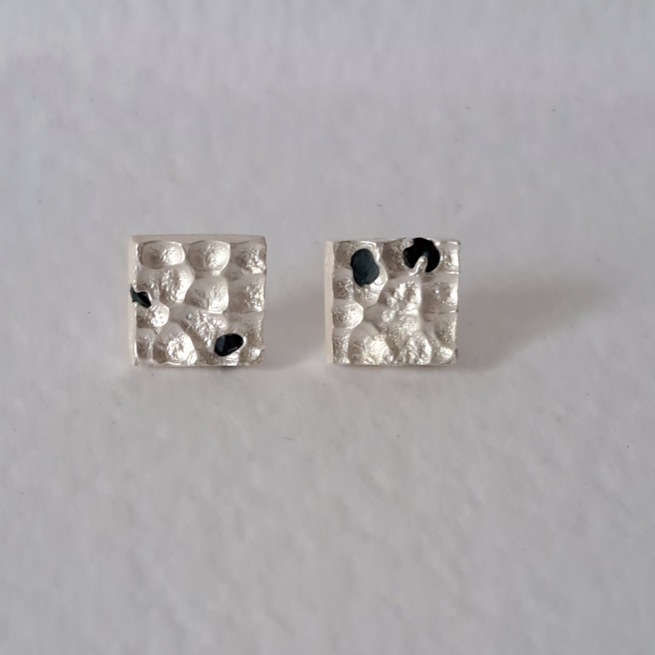 Textured Sterling Silver Stud Earrings with Blue Sapphires