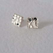 Textured Sterling Silver Stud Earrings with Blue Sapphires