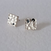 Textured Sterling Silver Stud Earrings with Blue Sapphires