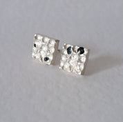 Textured Sterling Silver Stud Earrings with Blue Sapphires