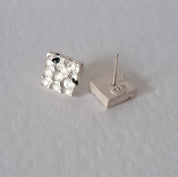 Textured Sterling Silver Stud Earrings with Blue Sapphires
