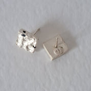 Textured Sterling Silver Stud Earrings with Blue Sapphires
