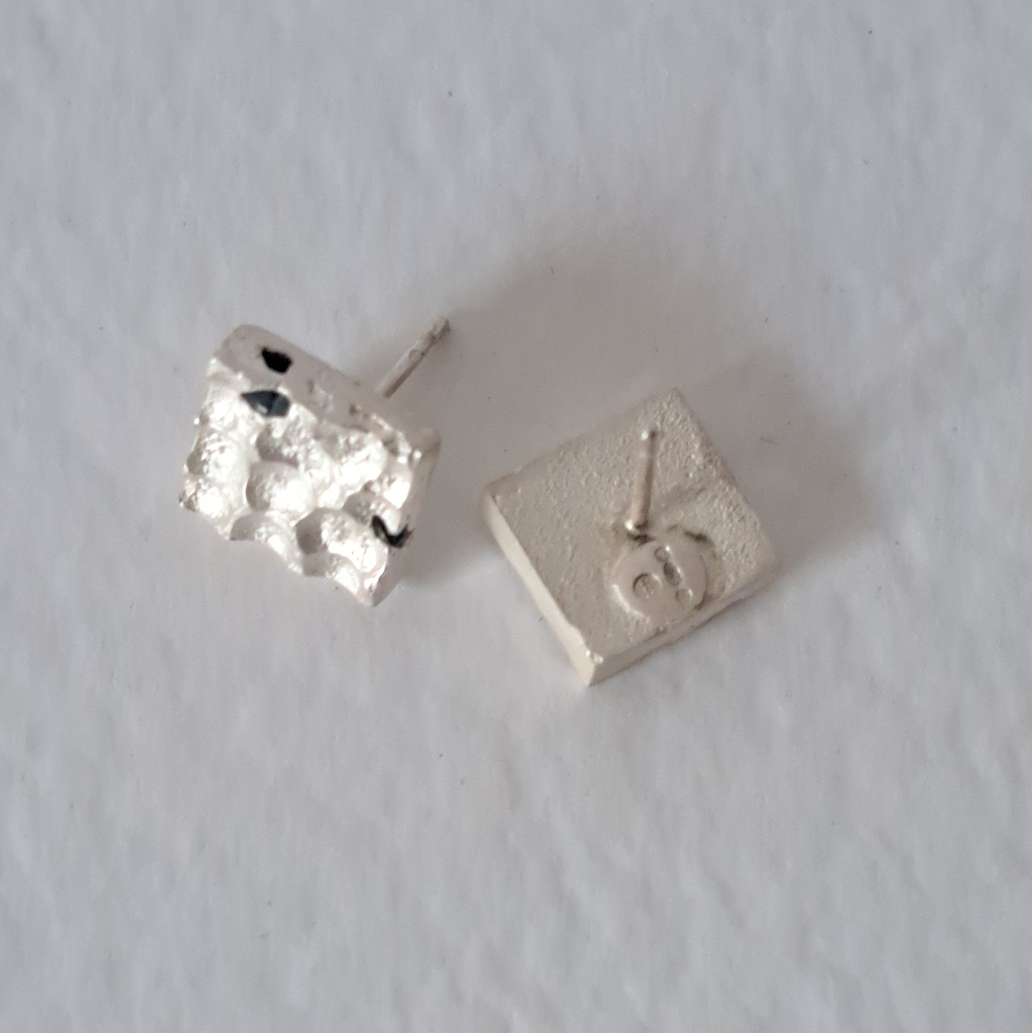 Textured Sterling Silver Stud Earrings with Blue Sapphires