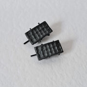 Handcrafted black oxidised sterling silver sculptural stud earrings from the SONYJA MINI Collection inspired by contemporary architecture.