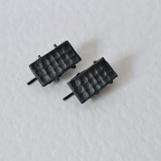 Handcrafted black oxidised sterling silver sculptural stud earrings from the SONYJA MINI Collection inspired by contemporary architecture.