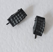 Handcrafted black oxidised sterling silver sculptural stud earrings from the SONYJA MINI Collection inspired by contemporary architecture.