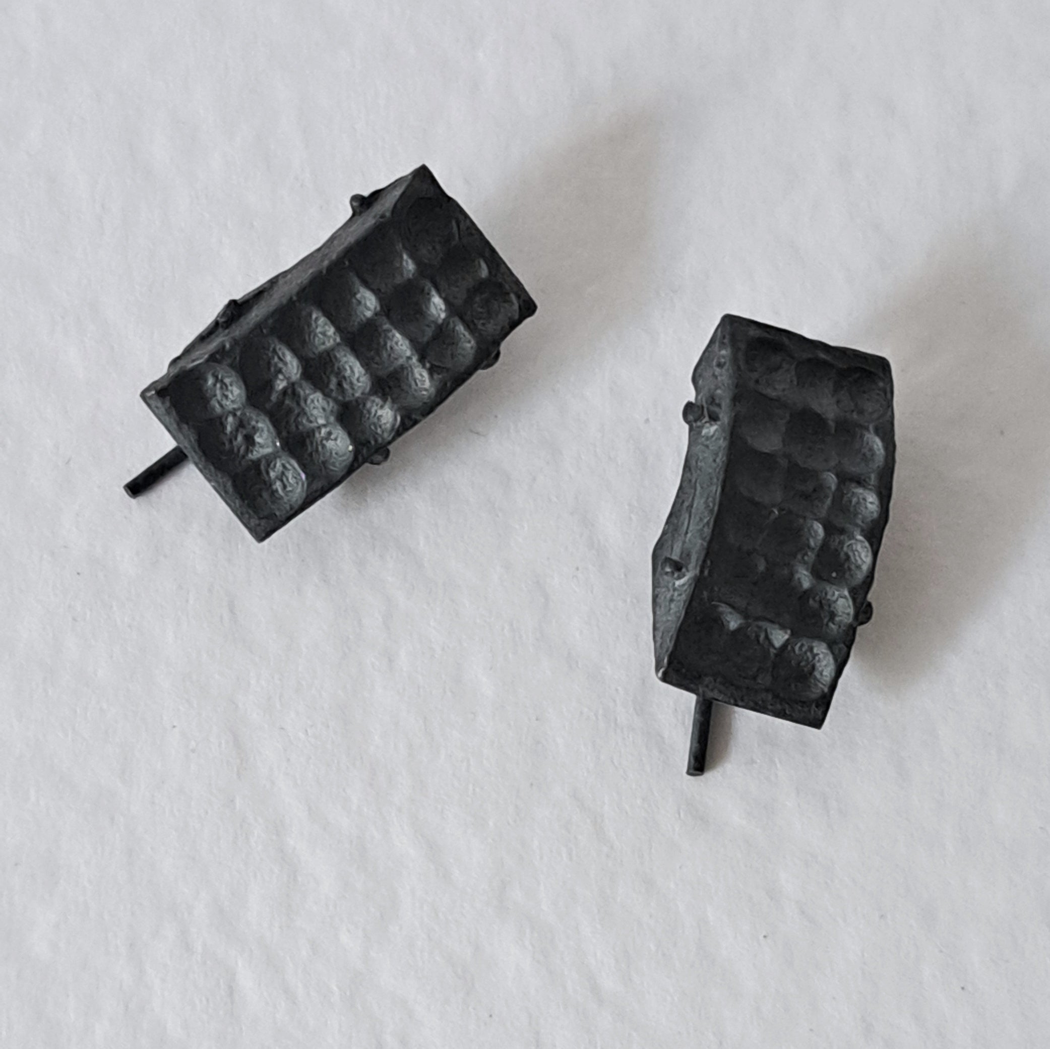 Handcrafted black oxidised sterling silver sculptural stud earrings from the SONYJA MINI Collection inspired by contemporary architecture.