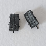 Handcrafted black oxidised sterling silver sculptural stud earrings from the SONYJA MINI Collection inspired by contemporary architecture.