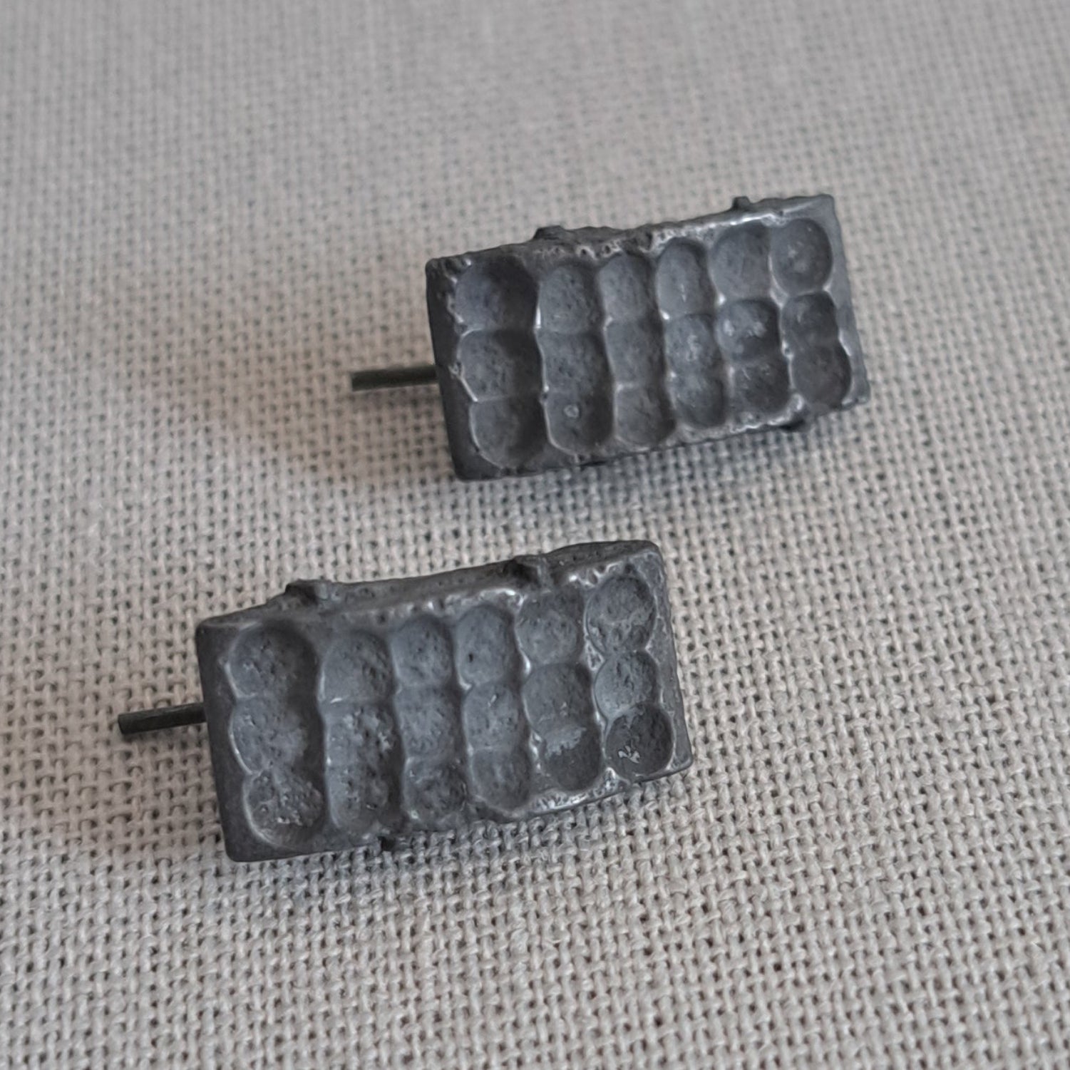 Handcrafted black oxidised sterling silver sculptural stud earrings from the SONYJA MINI Collection inspired by contemporary architecture.