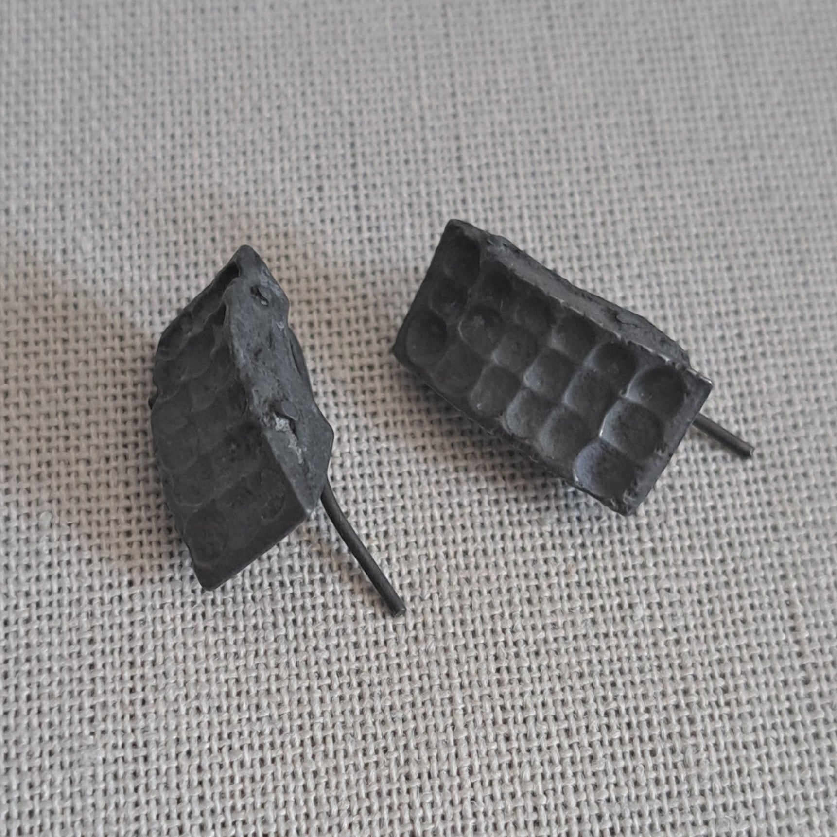 Handcrafted black oxidised sterling silver sculptural stud earrings from the SONYJA MINI Collection inspired by contemporary architecture.