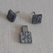 Handcrafted black oxidised sterling silver jewellery set featuring a sculptural pendant and matching stud earrings inspired by architecture and the SONYJA MINI Collection.