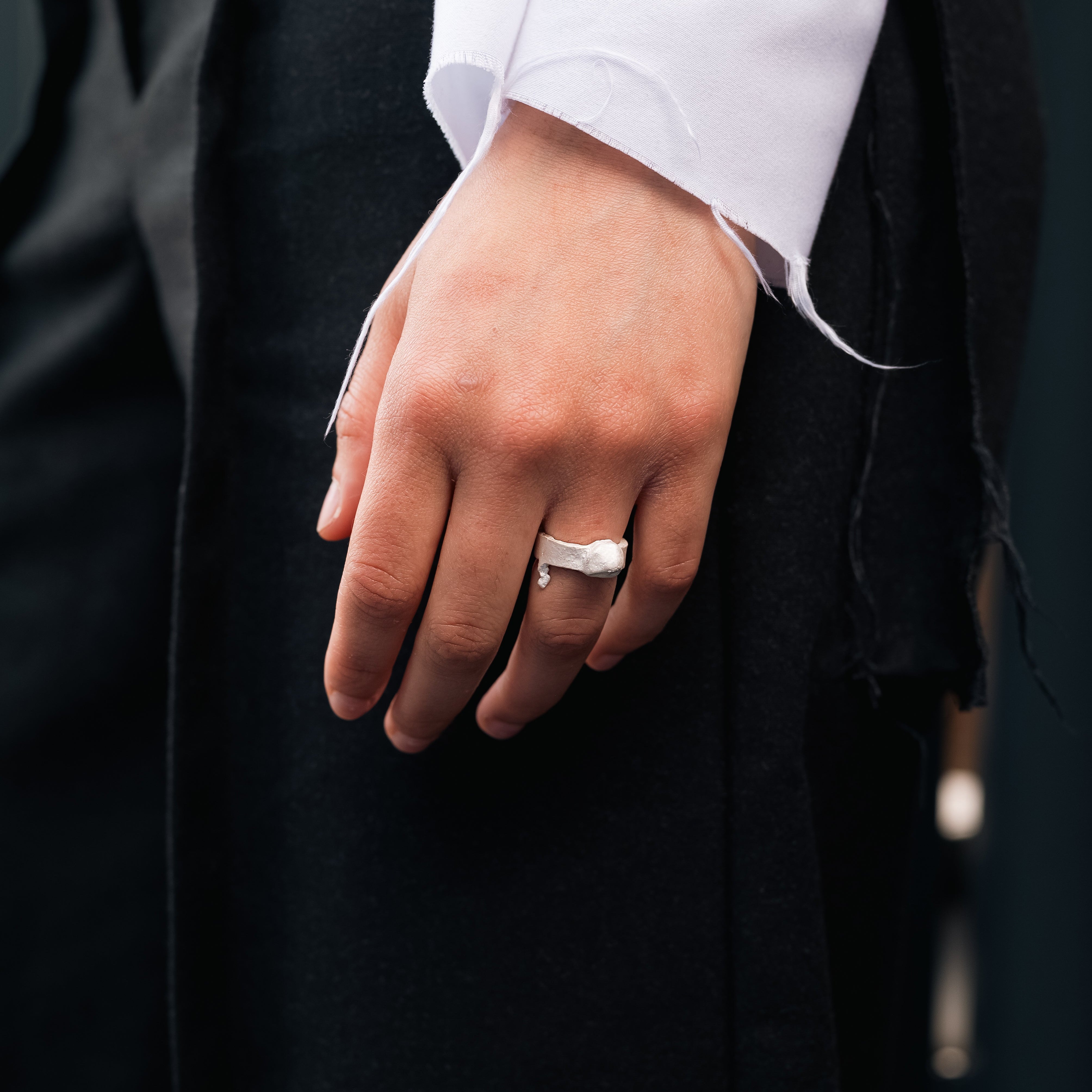 Sculptured silver ring