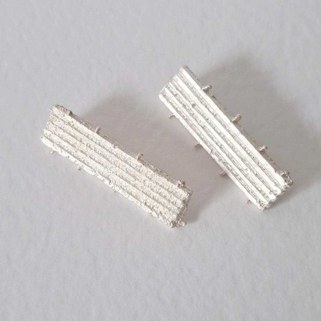 Handmade textured silver earrings 