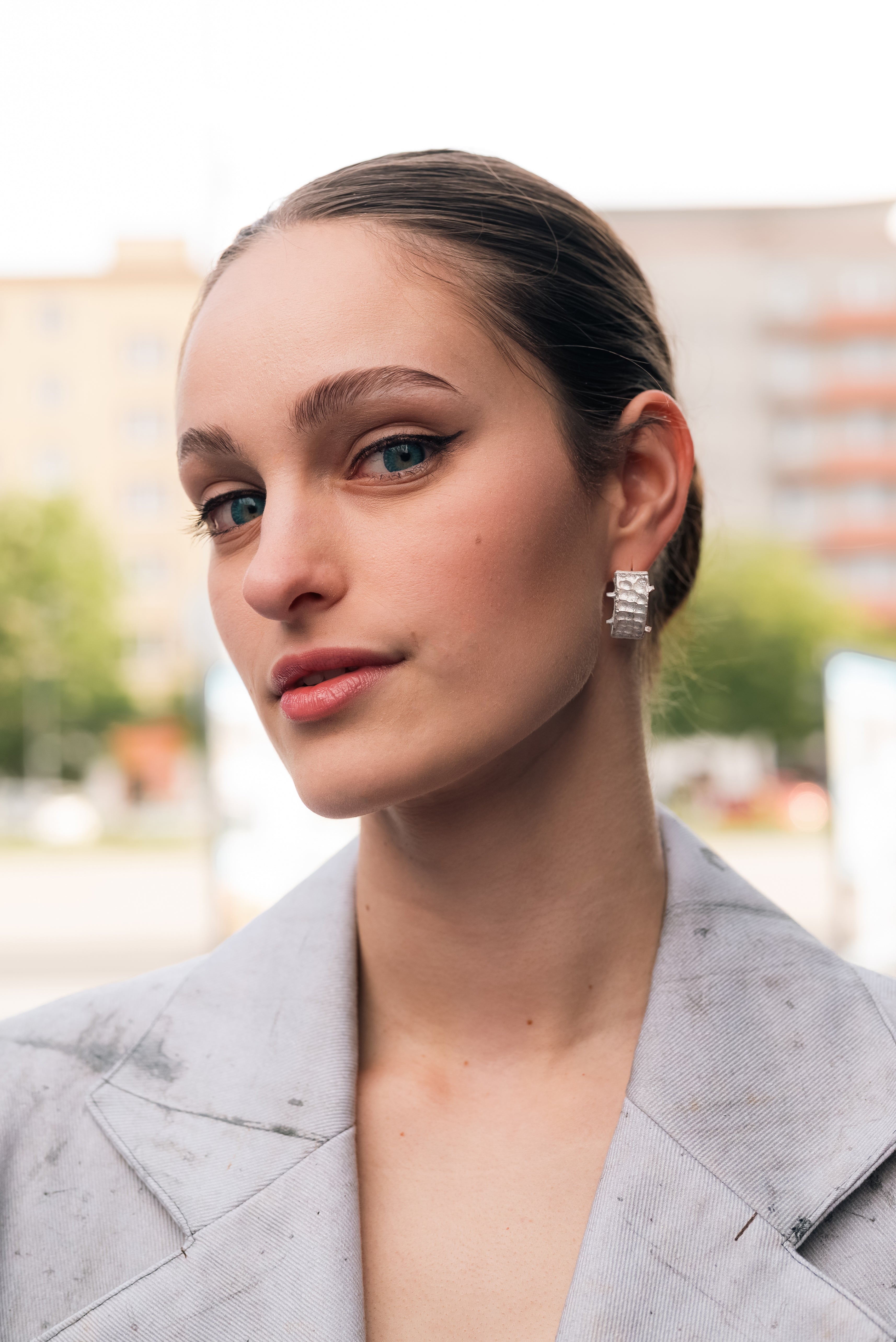 Handmade textured silver earrings 