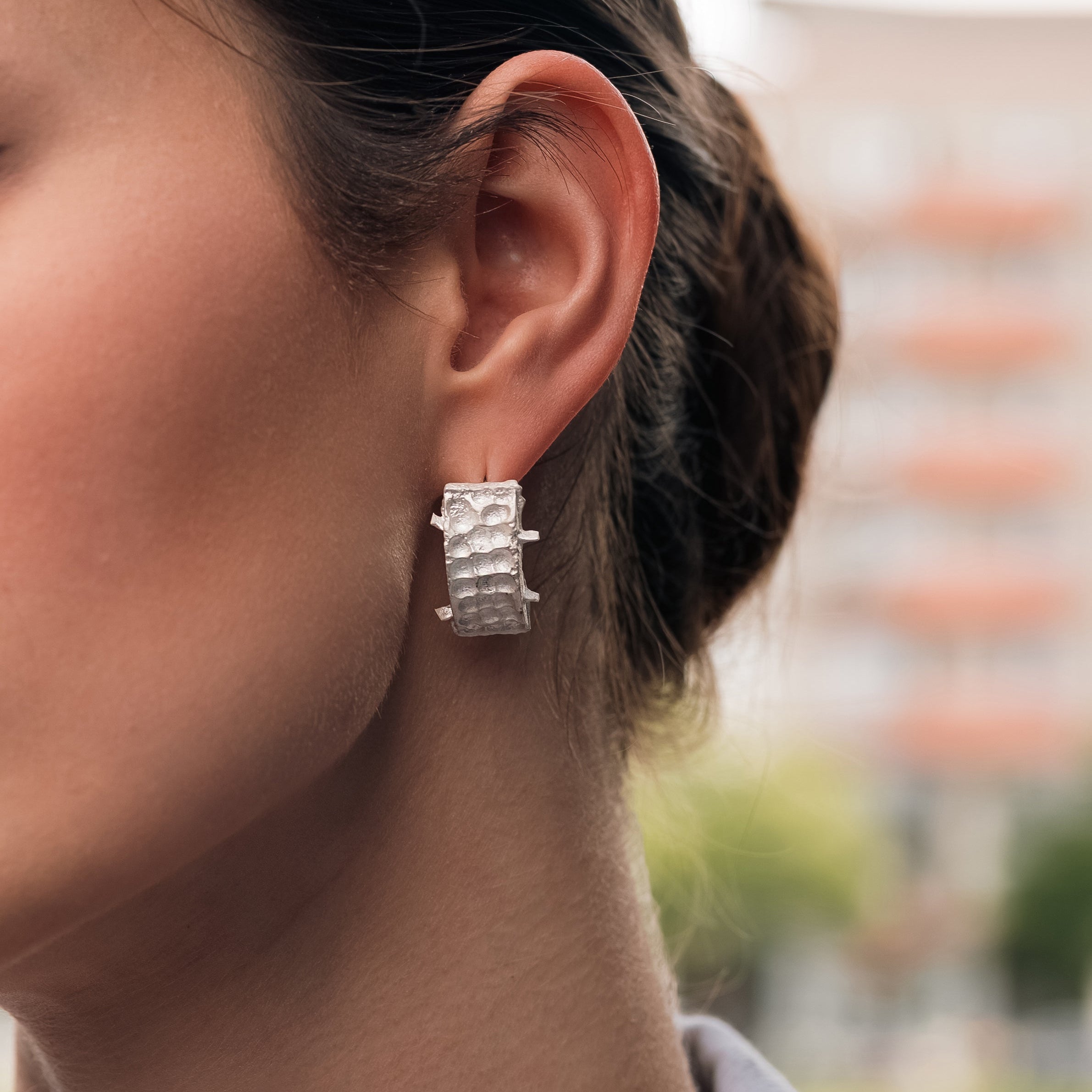Handmade textured silver earrings UK