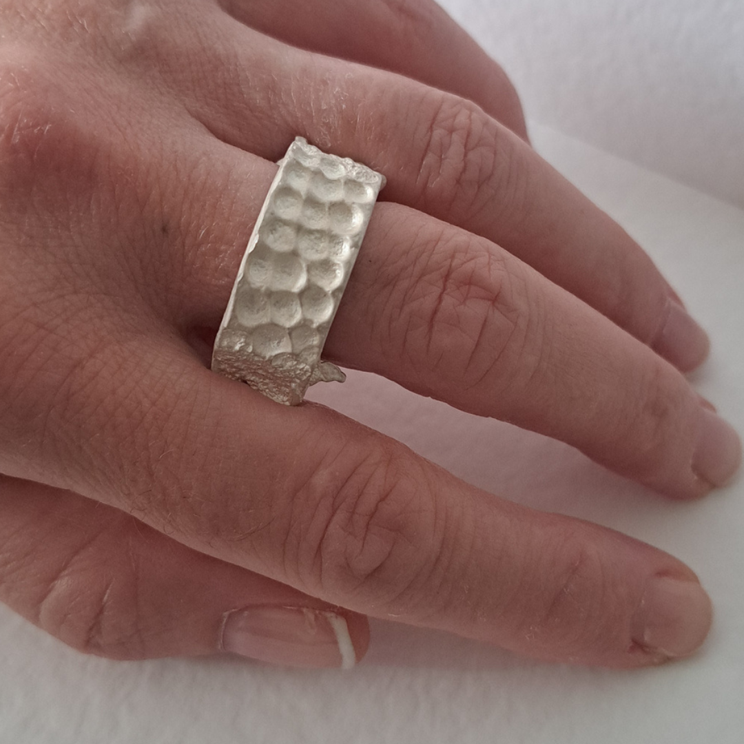 Handmade textured silver ring 
