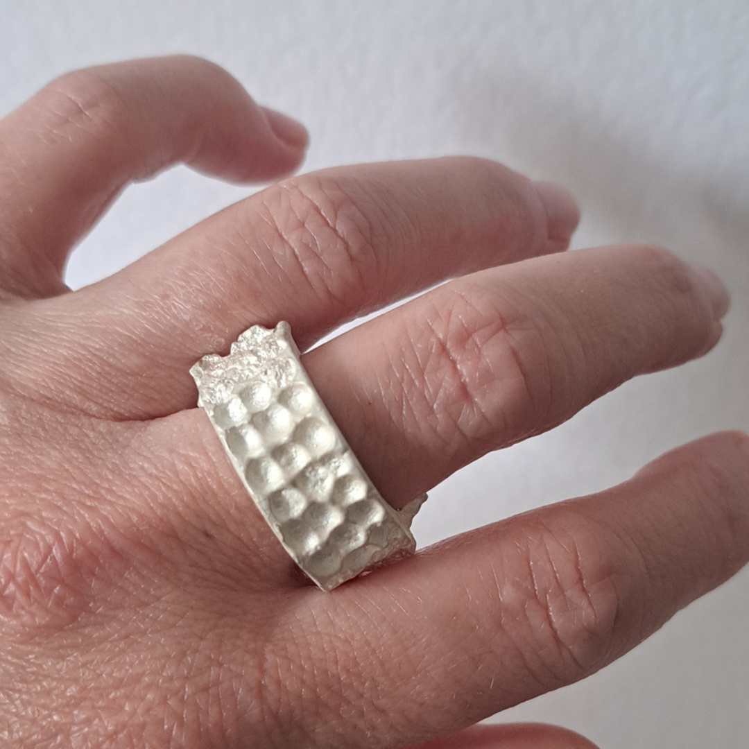 Handmade textured silver ring 