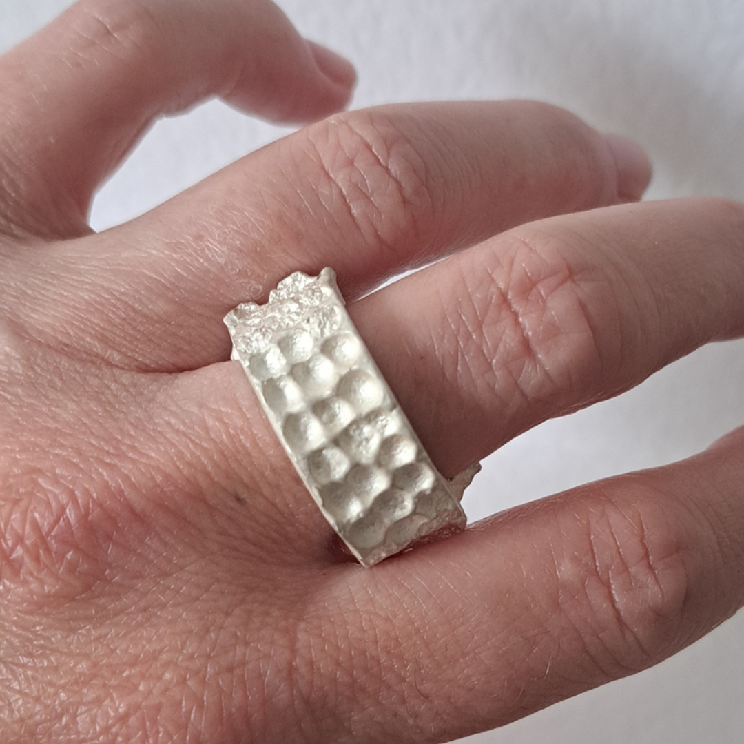 Handmade textured silver ring 