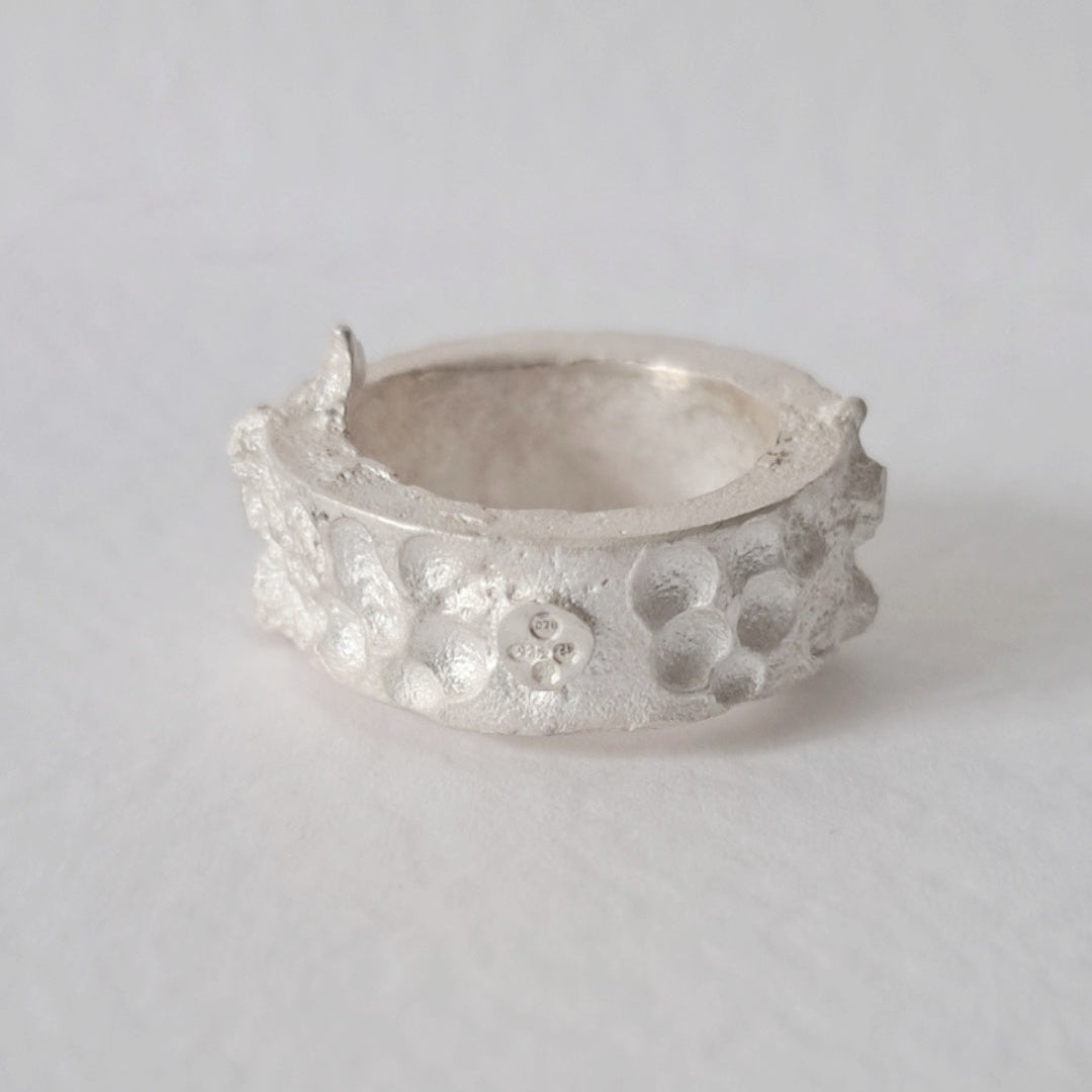 Handmade textured silver ring 