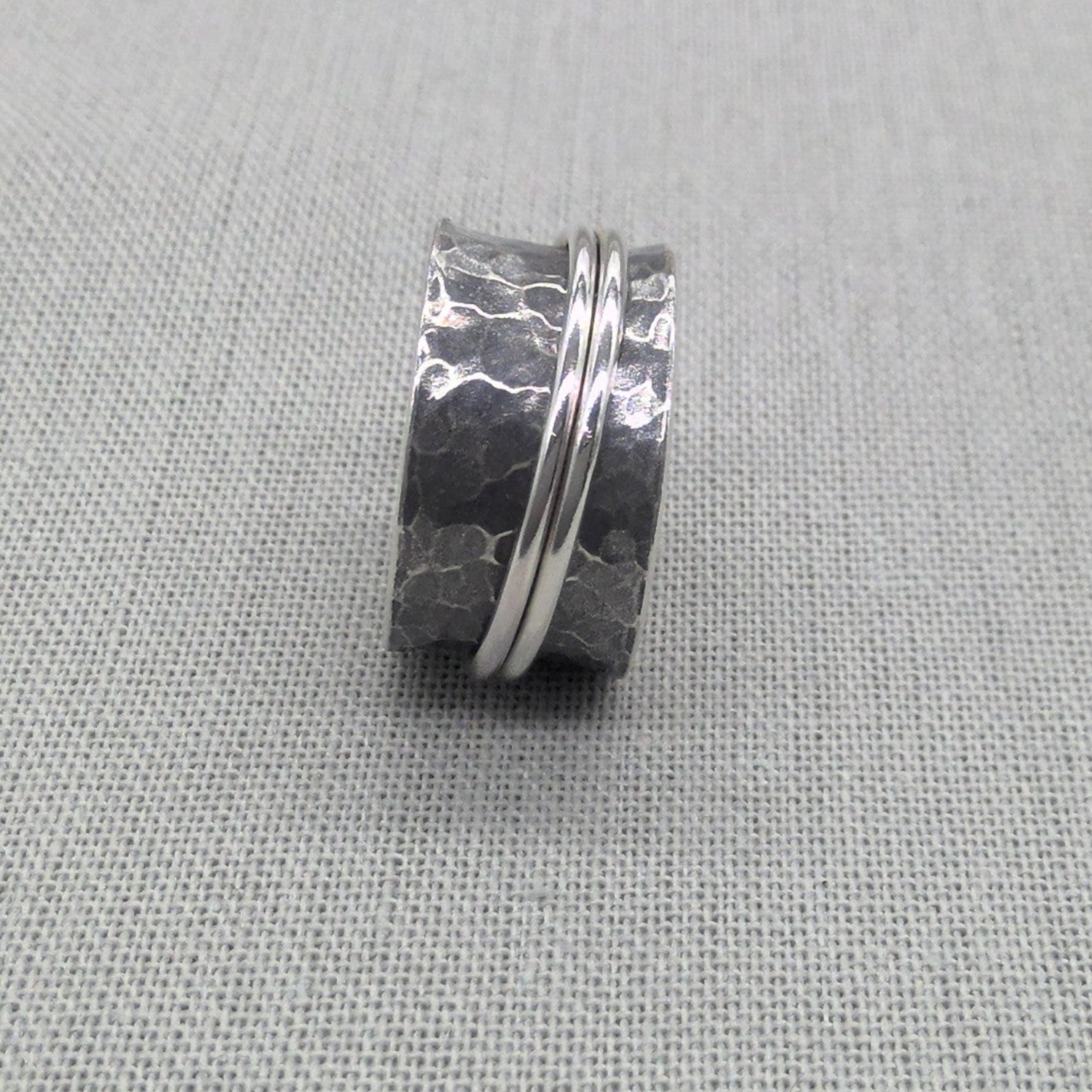 Hammered silver spinner ring