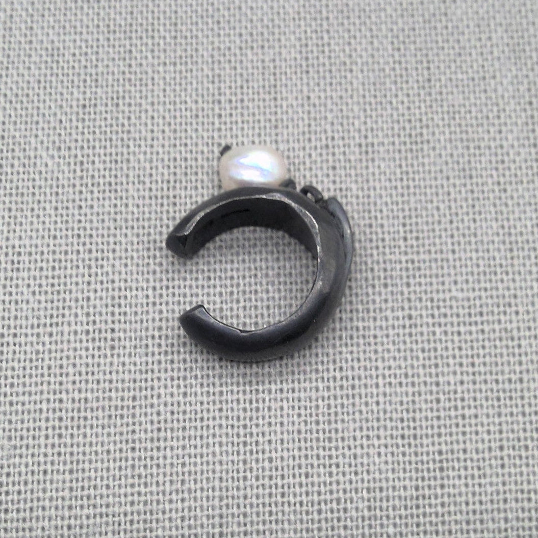Oxidized Recycled Silver Ear Cuff with Pearl