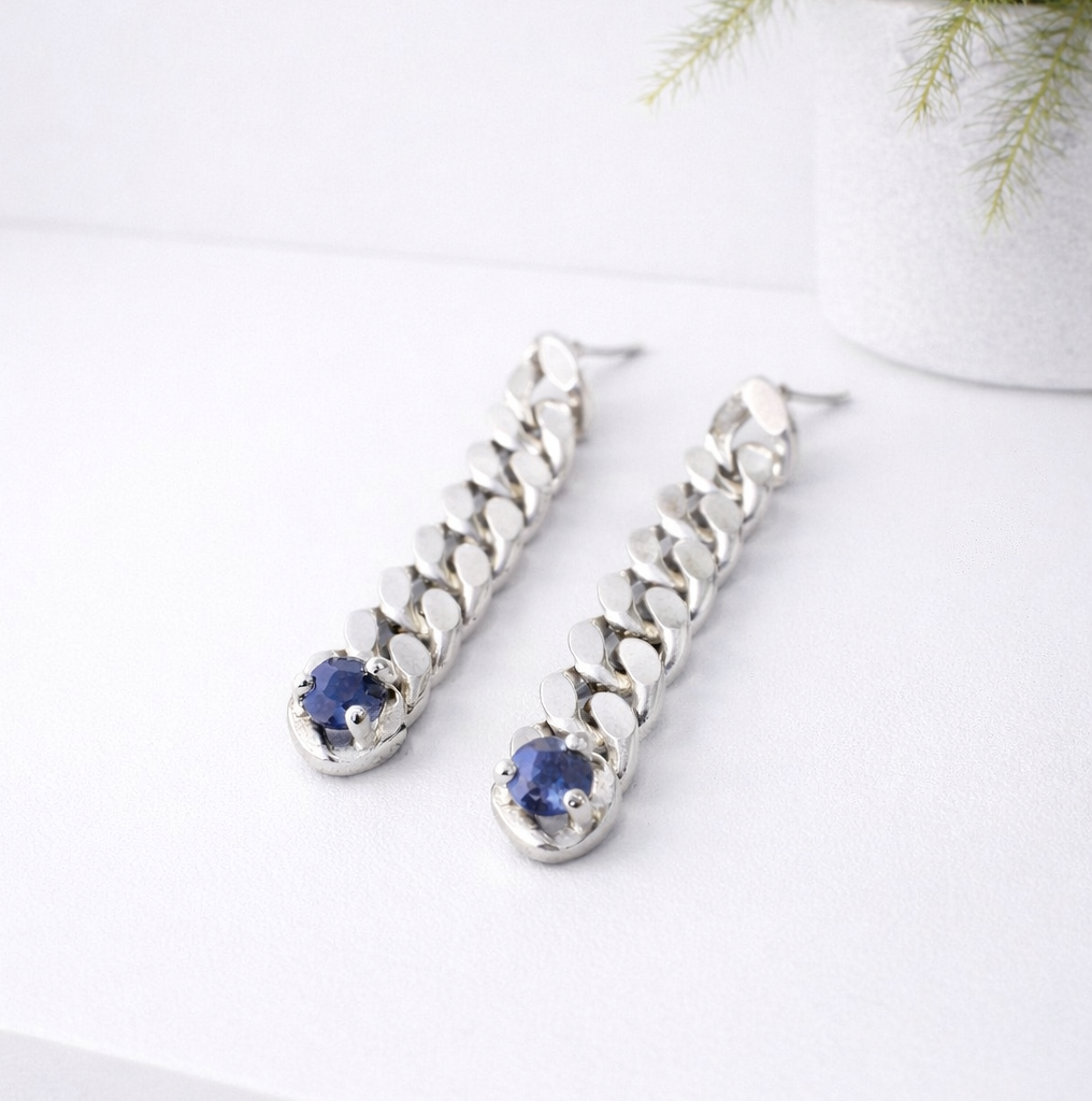 Silver earrings with sapphires made in UK
