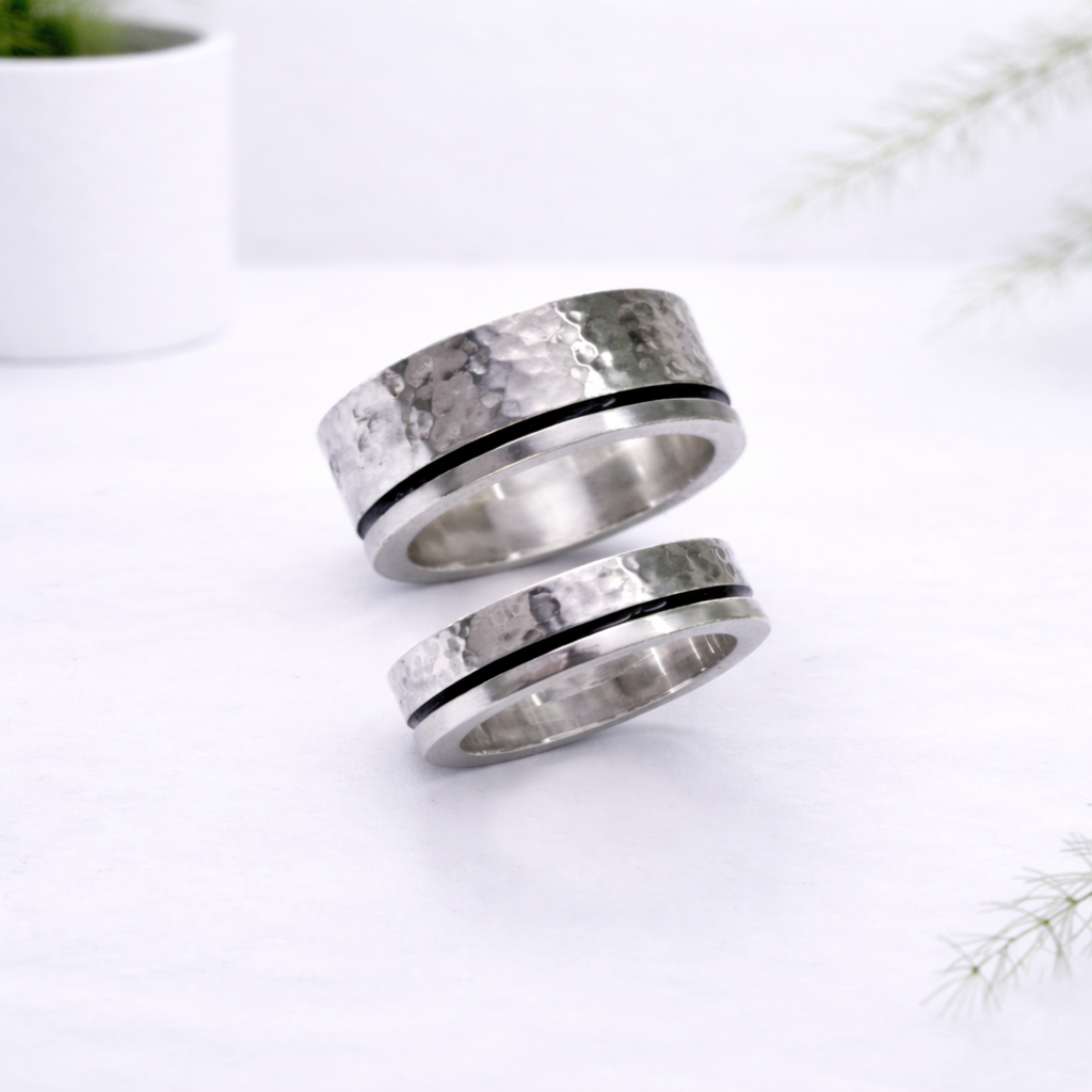 Chunky silver wedding rings made in UK