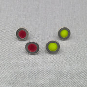 Neon resin recycled silver stud earrings in red and green colourways