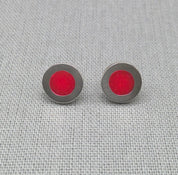 Additional angle of red neon resin recycled silver studs