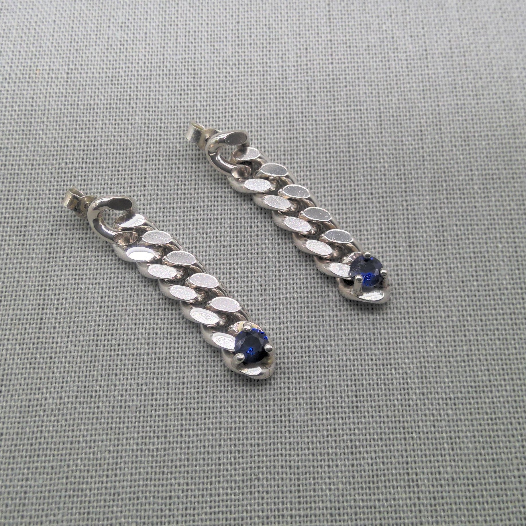 Sapphire and silver chain earrings, Ocean Sapphire Collection