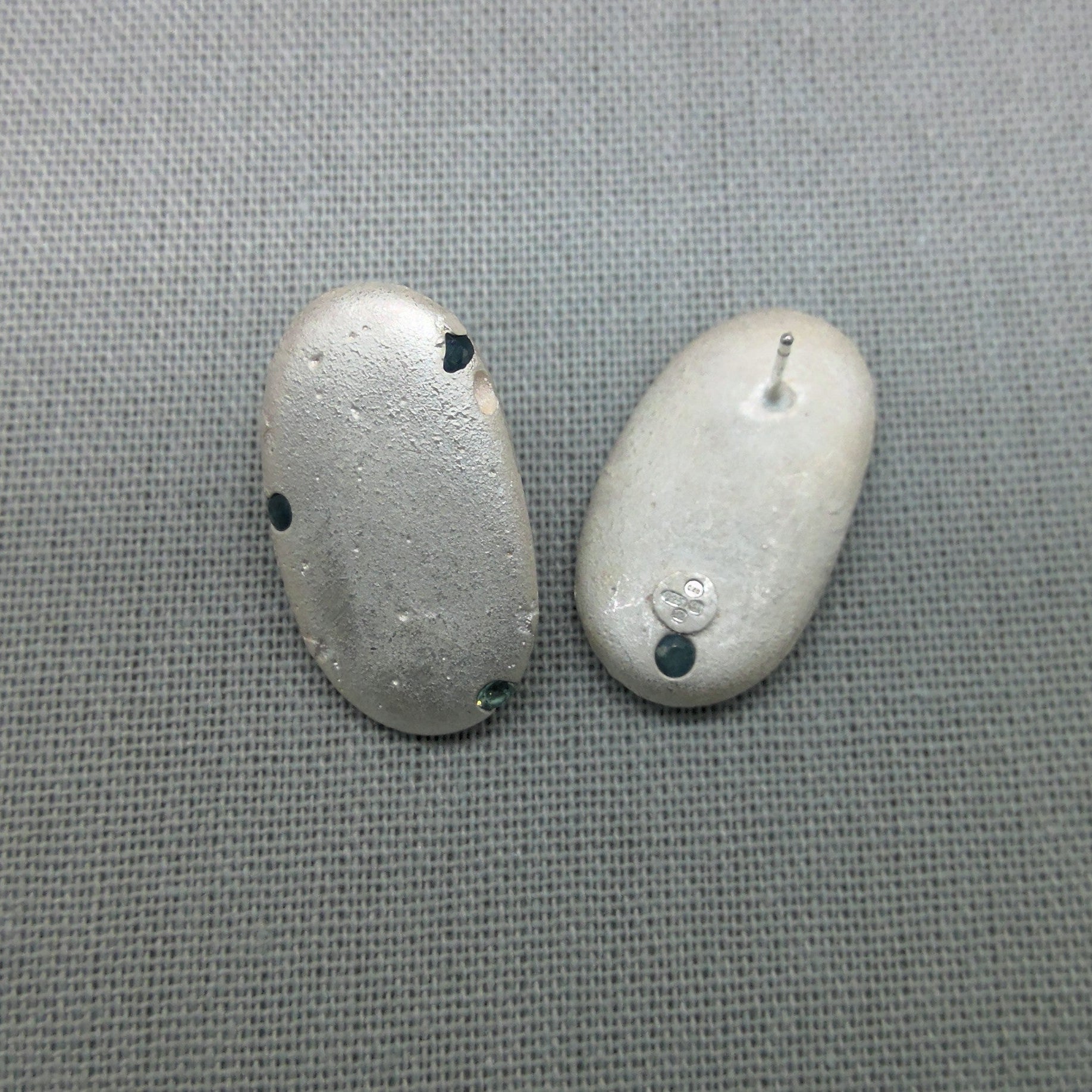 Organic textured silver pebble earrings, coastal jewellery design