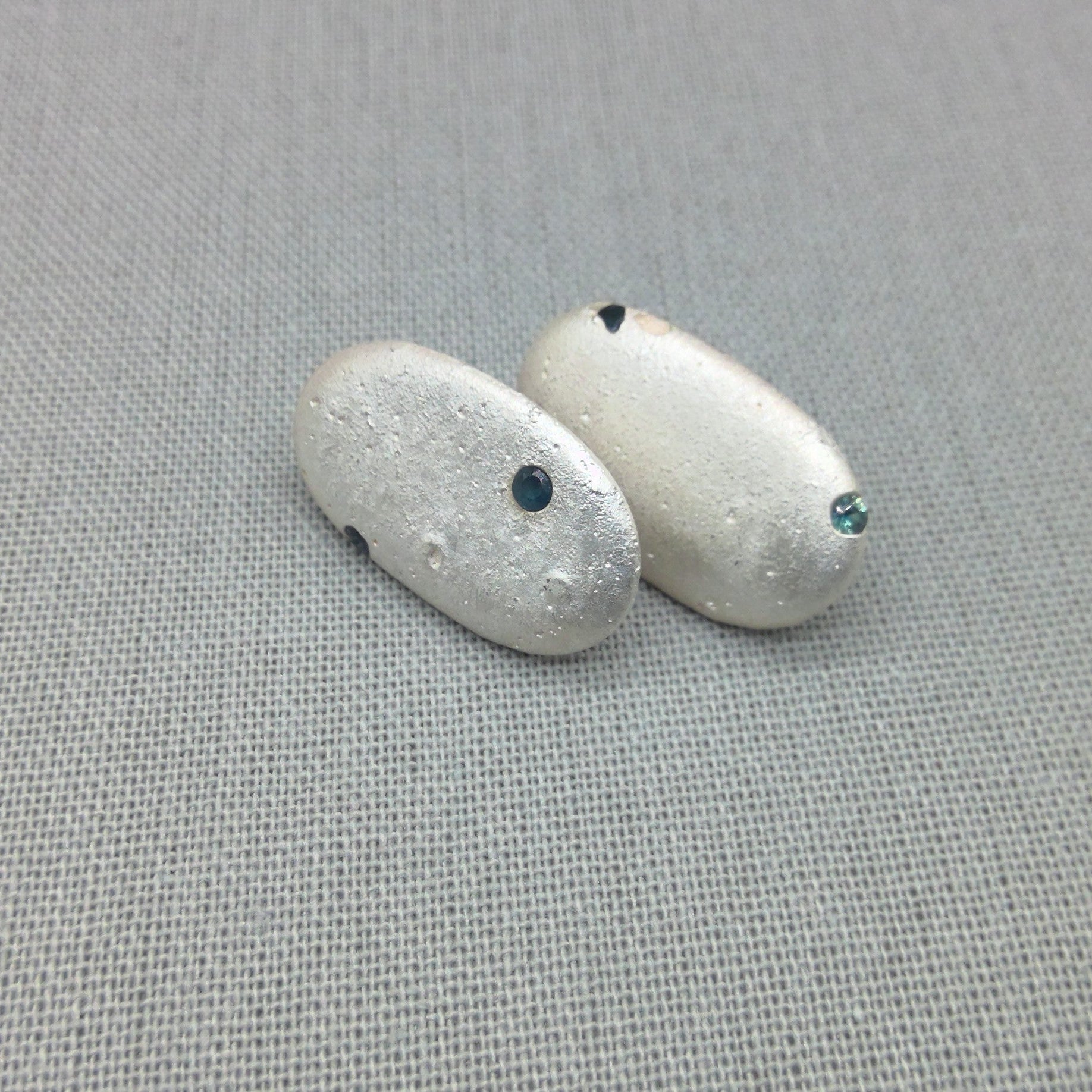 Cornish pebble cast sterling silver earrings with sapphires