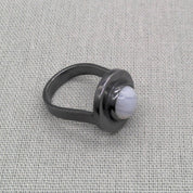 Oxidised blue lace agate recycled silver ring, full view