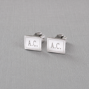 Personalised recycled silver cufflinks engraved with initials on fabric