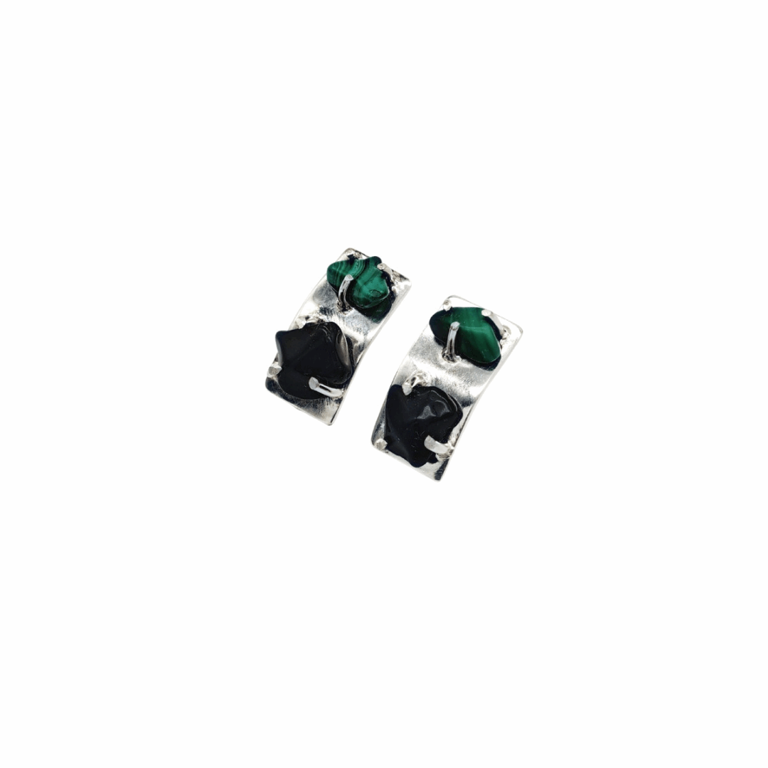 Earrings with Malachite & Obsidian