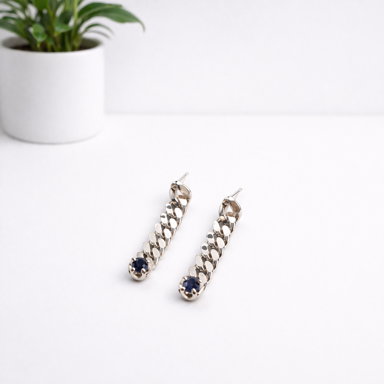 Silver earrings with sapphires made in UK