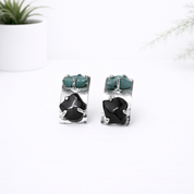 Silberohrringe mit Malachit und Obsidian