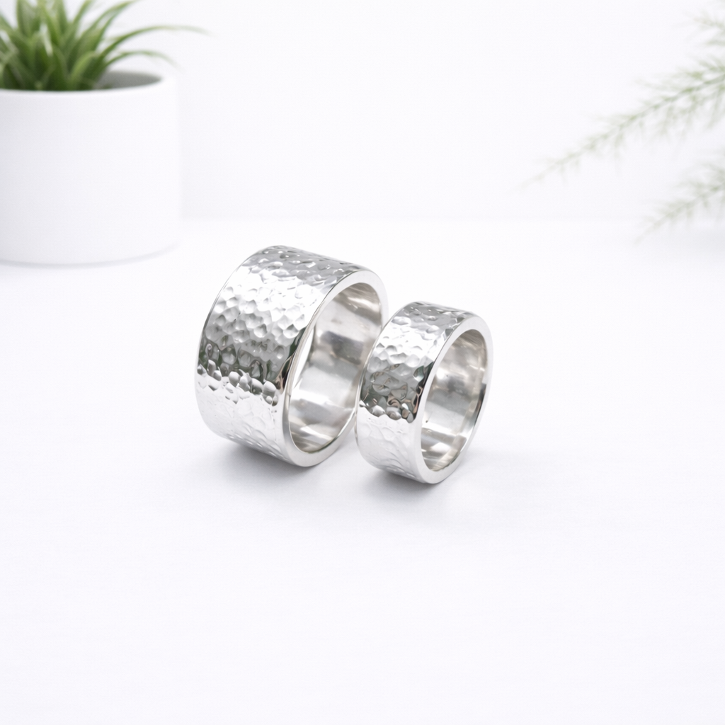 Chunky Hammered Wedding Rings