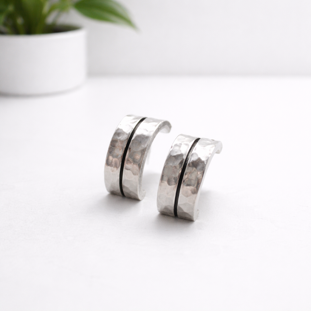 Hammered silver cuff earrings