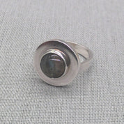 Sculptural labradorite recycled silver ring, full view