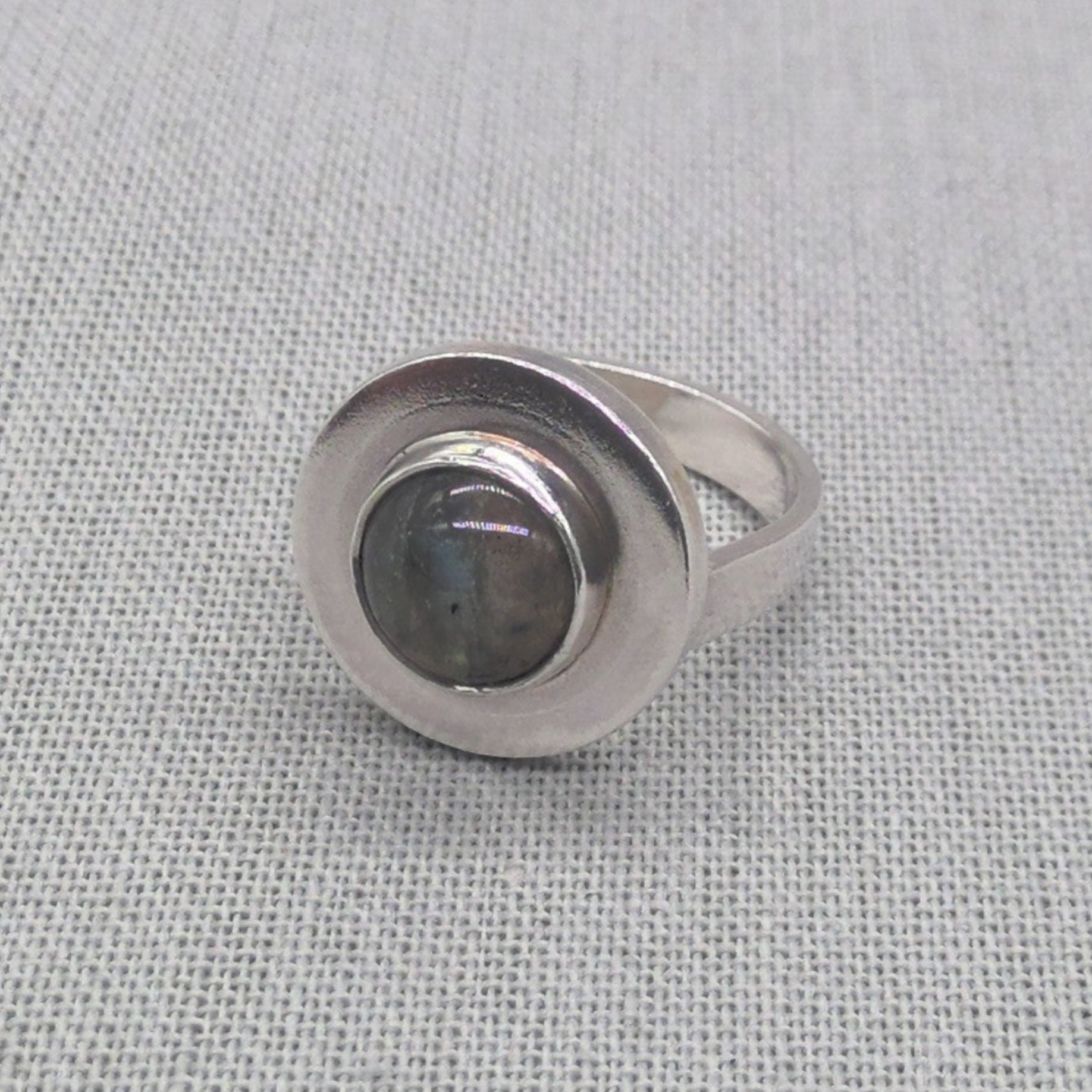 Sculptural labradorite recycled silver ring, full view